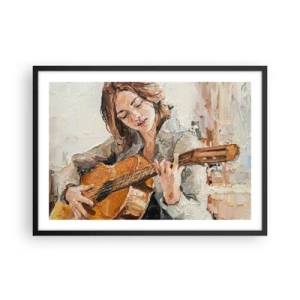 Pôster com moldura preta - Concerto de violão e coração de rapariga - 70x50 cm