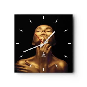 Relógio de parede - Relógio em vidro - Como seda dourada - 40x40 cm