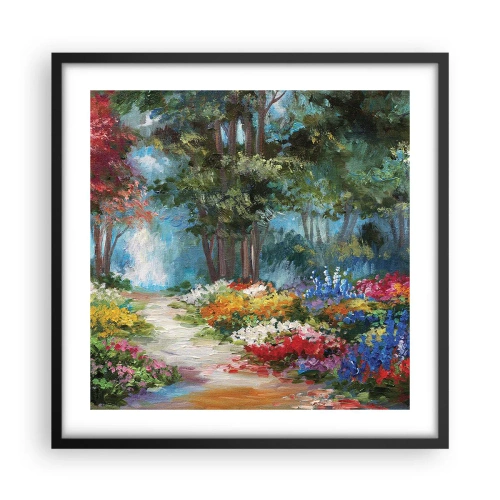 Pôster com moldura preta - Jardim florestal, floresta florida - 50x50 cm