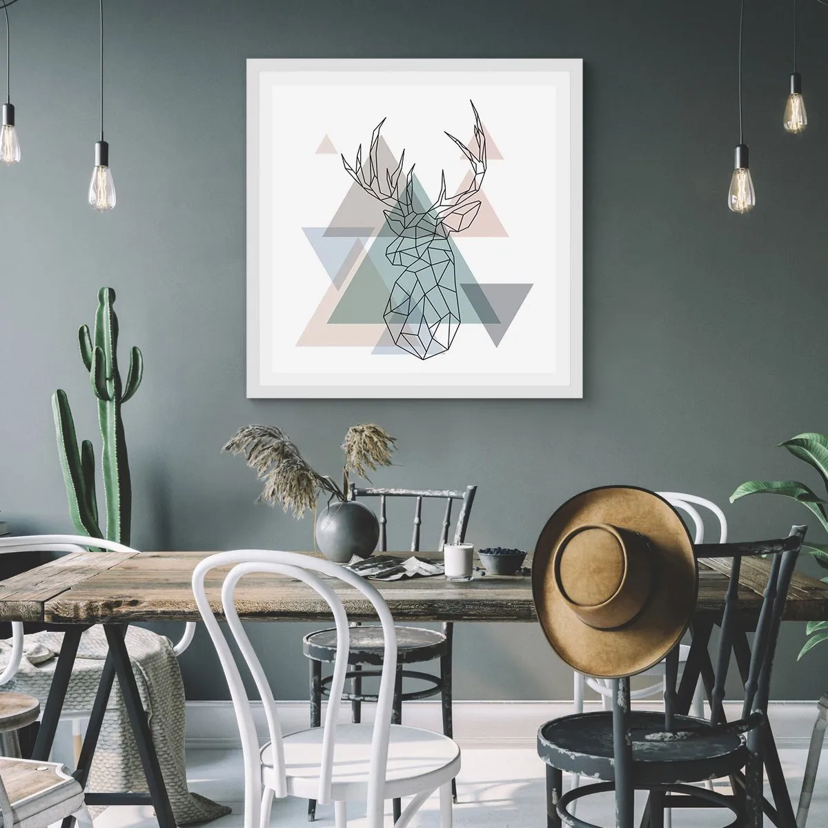 Pôster em moldura branca - Numa floresta geométrica - 60x60 cm