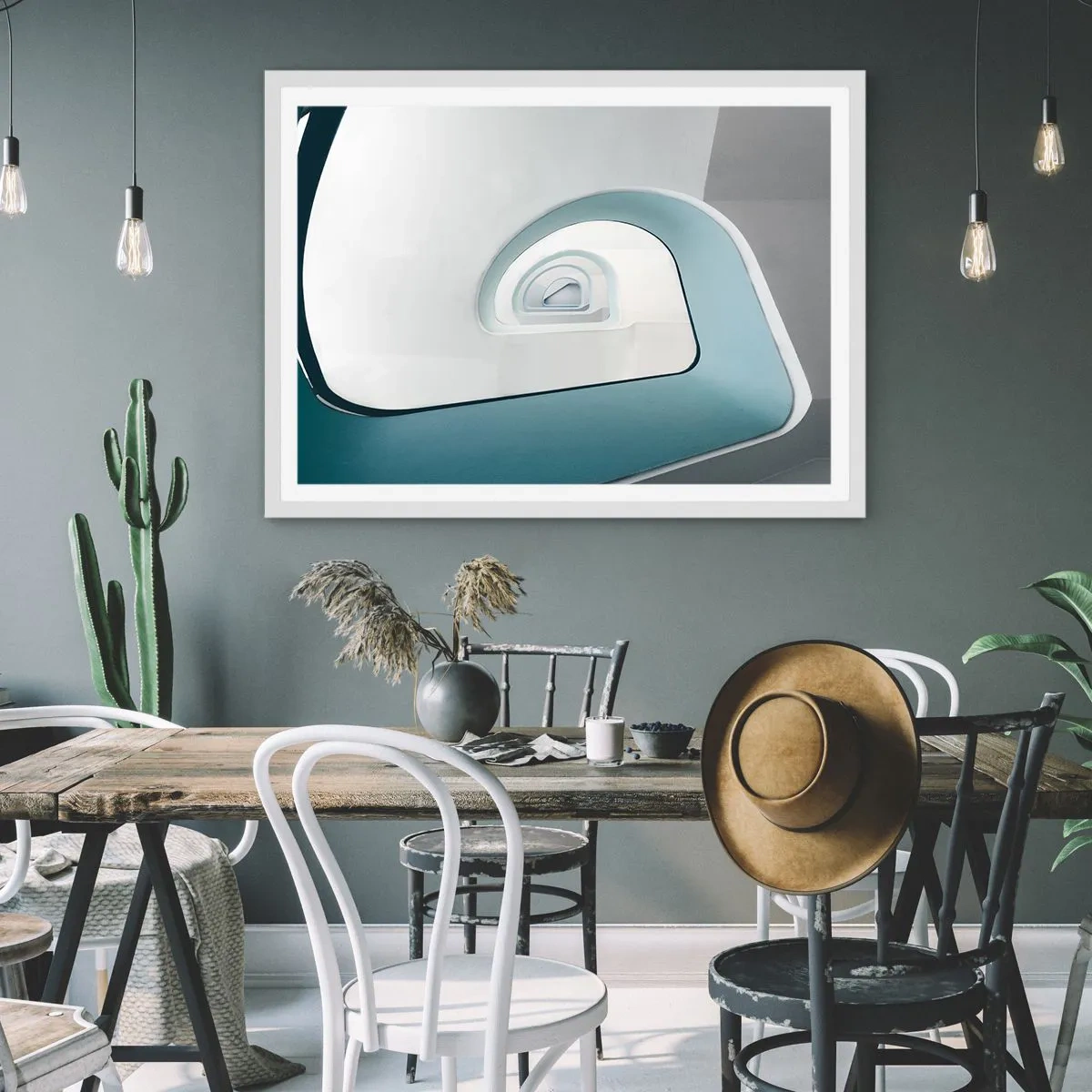 Pôster em moldura branca - Para o fundo do azul - 91x61 cm