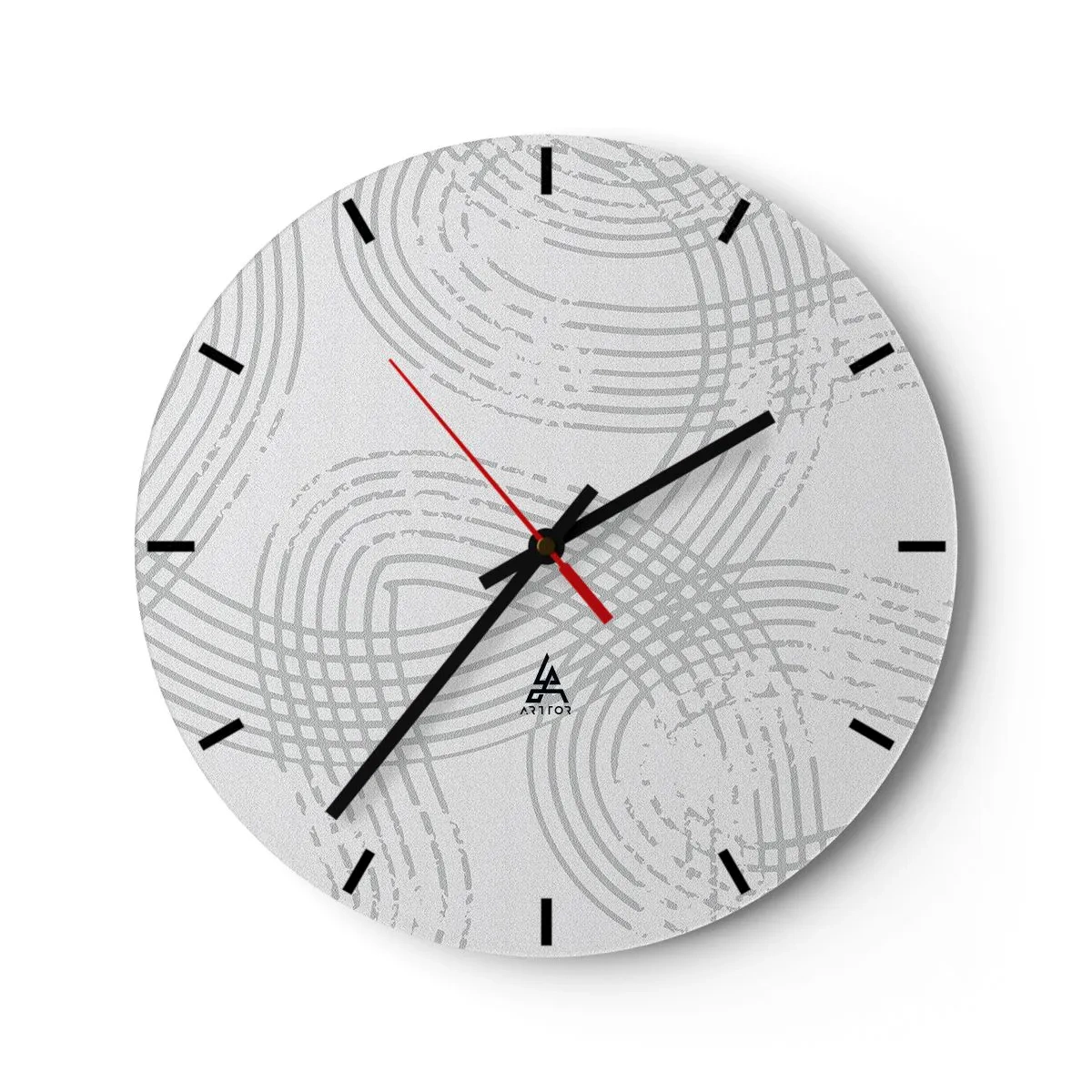 Relógio de parede - Relógio em vidro - Linhas cinzas cruzadas formando um padrão em um fundo branco - 30x30cm - Não existe caminho reto - Decoração de parede moderna para a sala de estar, cozinha e quarto ARTTOR