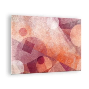 Quadro em vidro - Composição geométrica abstrata em tons de rosa e laranja - 70x50cm - Transformações geométricas em rosa - Decoração de parede moderna para a sala de estar e quarto ARTTOR