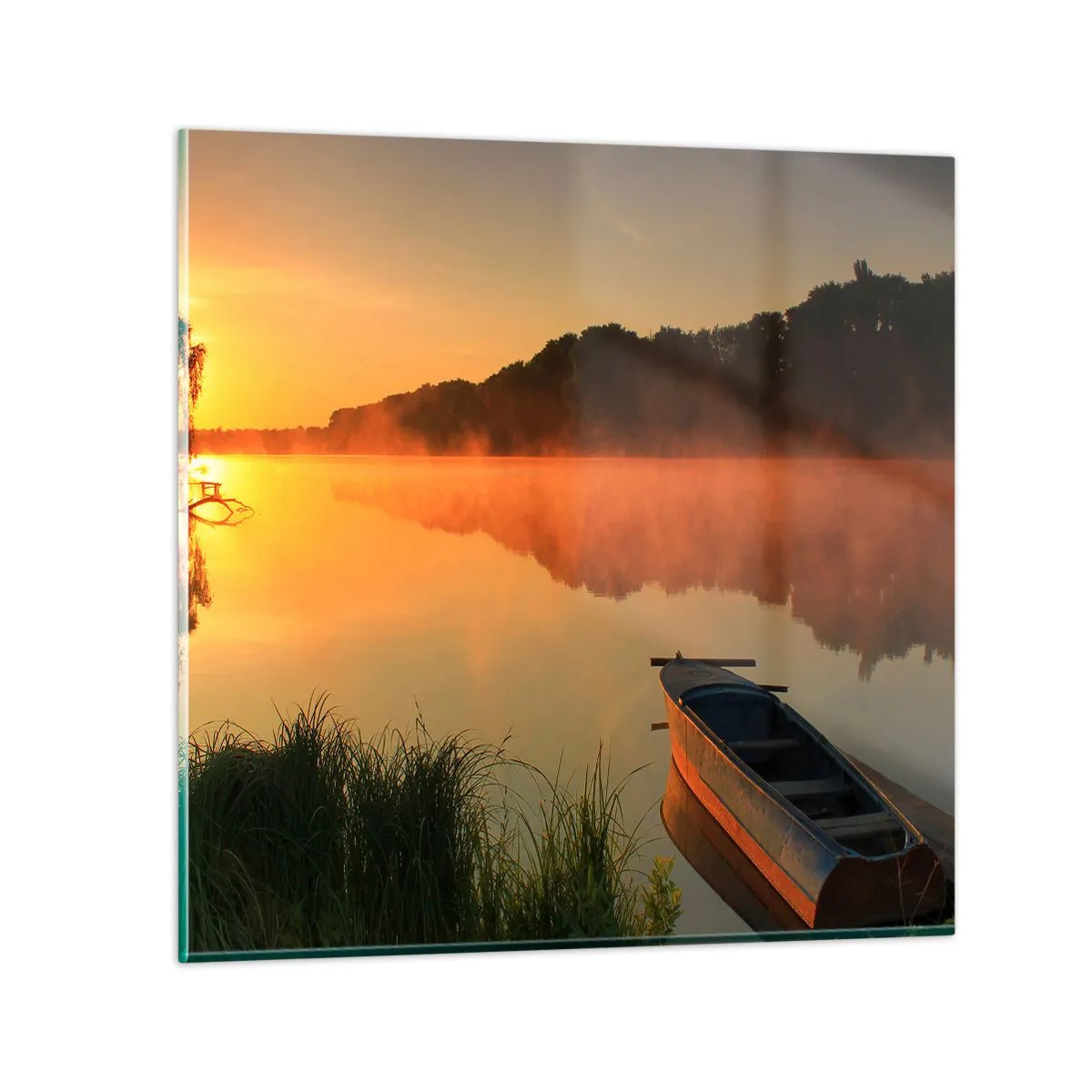 Quadro em vidro - Nascer do sol sobre a água como um espelho - 50x50 cm