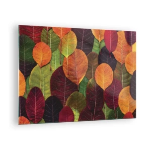 Quadro em vidro - Folhas coloridas de outono em um arranjo artístico - 70x50cm - Mosaico de outono - Decoração de parede moderna para a sala de estar e quarto ARTTOR