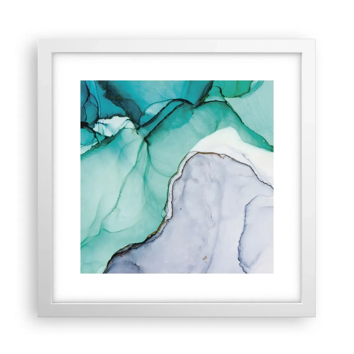 Pôster em moldura branca - Estudo em turquesa - 30x30 cm