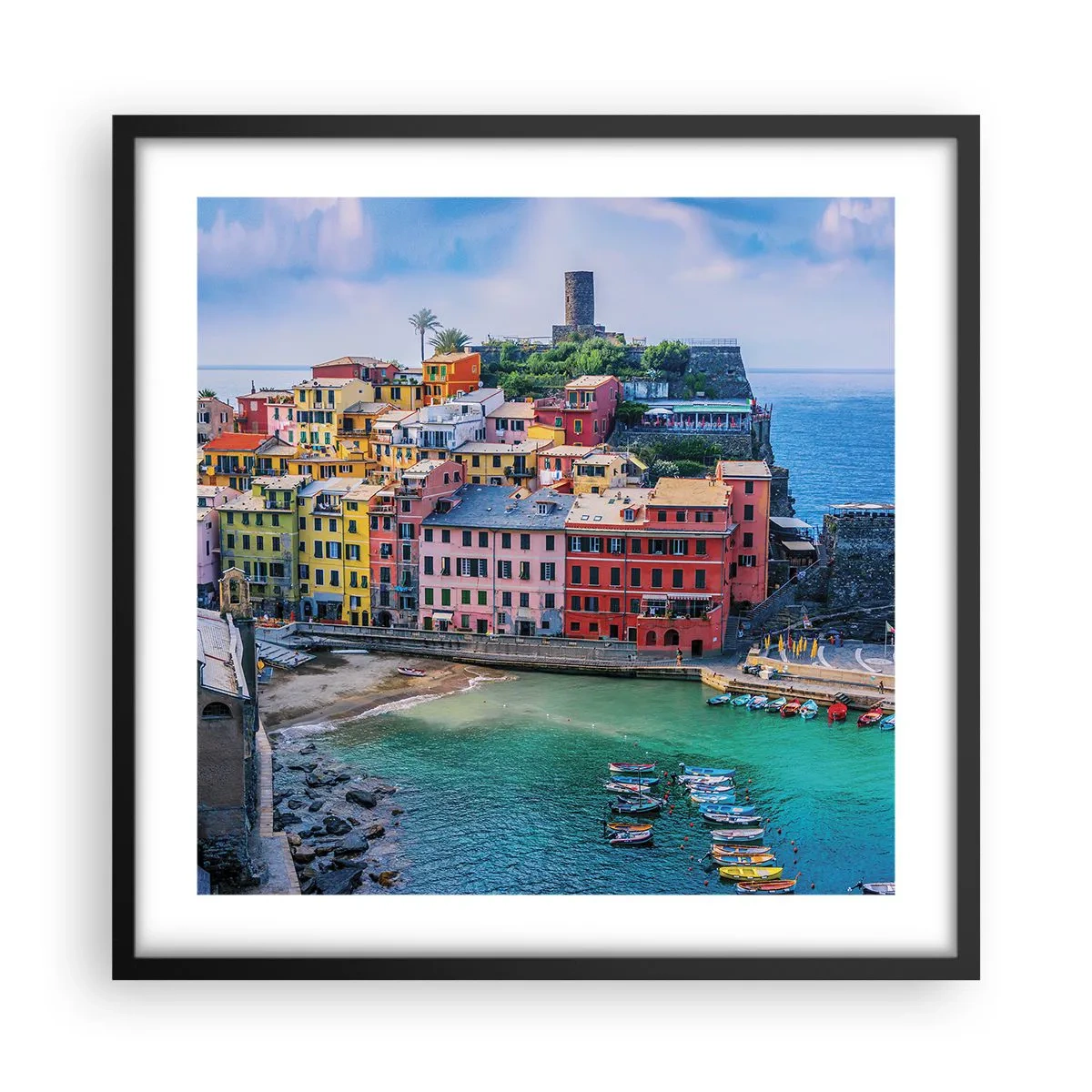 Pôster com moldura preta - Cidade mágica mediterrânea - 50x50 cm