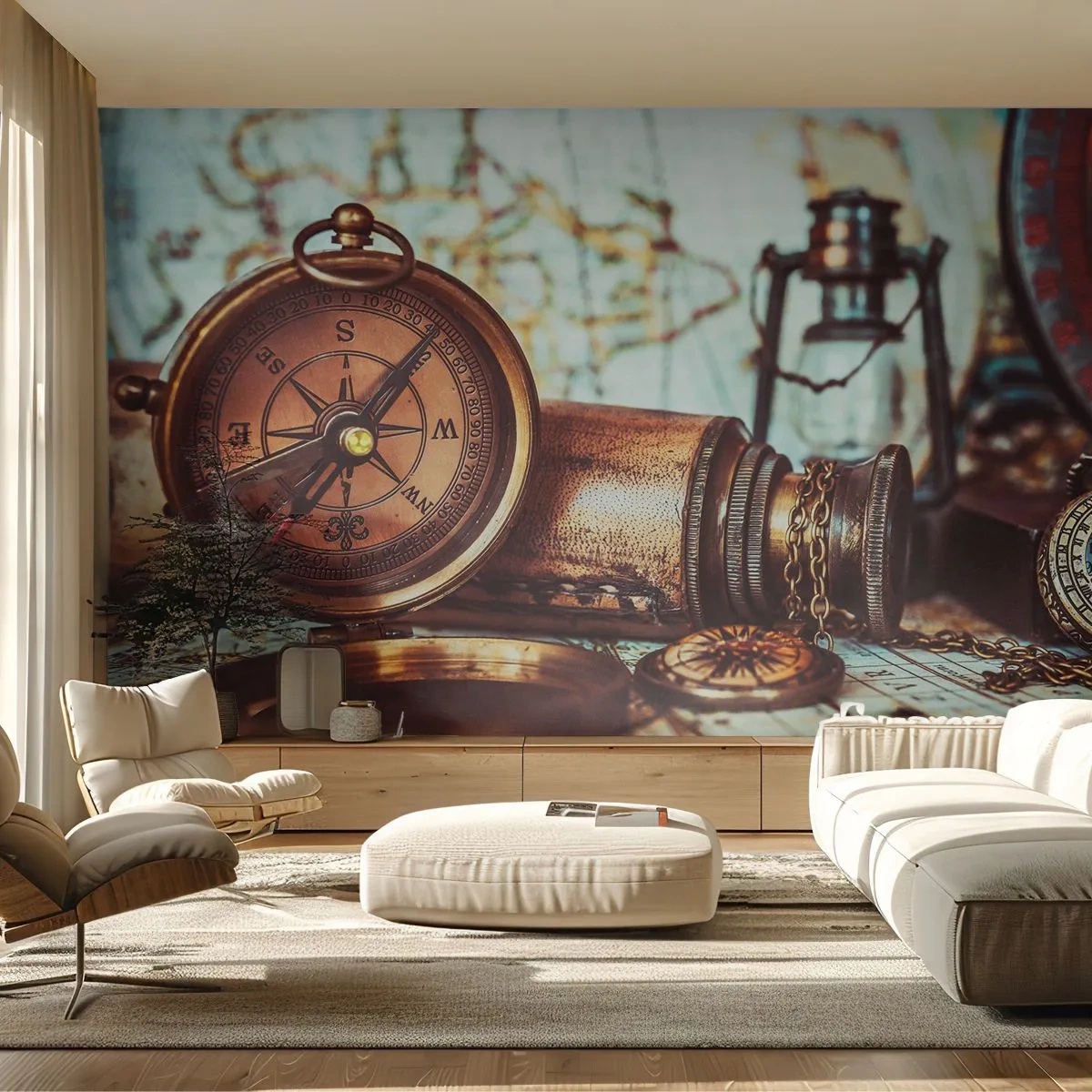 Papel de Parede Premium Canvas - Uma aventura pirata no Caribe - Náutico, Piratas, Bússola - 300x210 cm