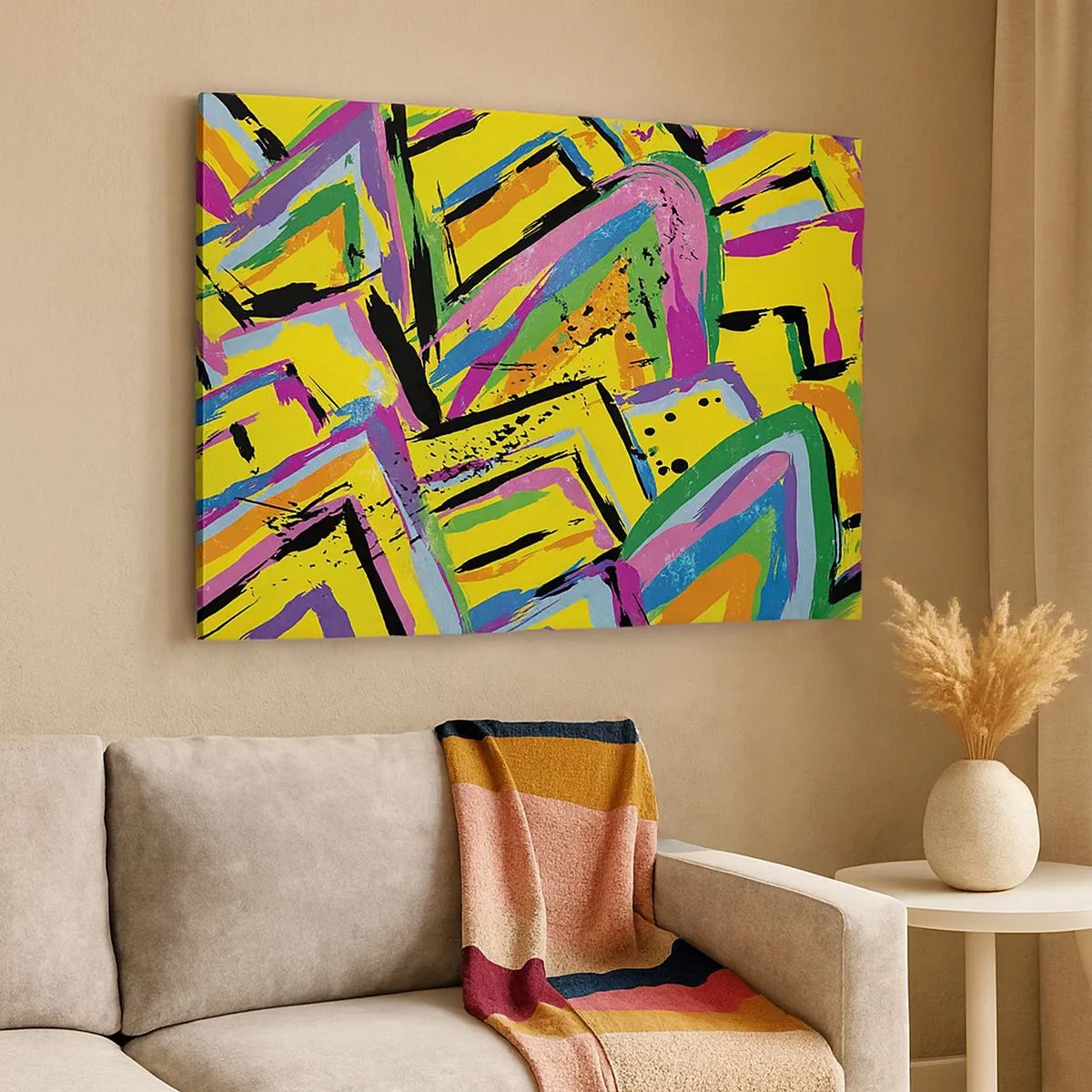 Quadro em tela - Abstração vívida em cores brilhantes e formas dinâmicas - 70x50cm - Grito de alegria - Decoração de parede moderna para a sala de estar e quarto ARTTOR