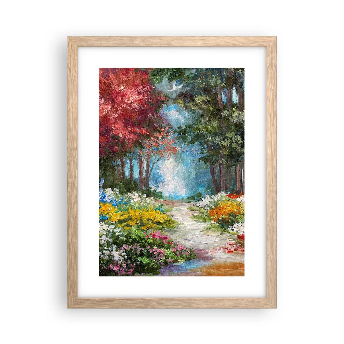 Pôster com moldura de carvalho claro - Jardim florestal, floresta florida - 30x40 cm