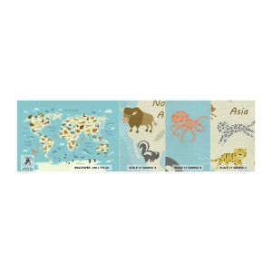 Amostra de papel de parede Premium Canvas - Bons vizinhos - Mapa mundial, Mapa com animais, Animais - 100x30 cm