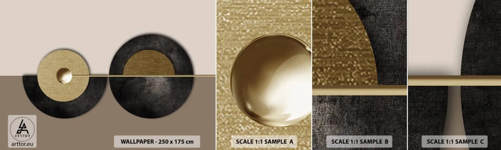 Amostra de Papel de Parede Standard Eco - Variações ao redor do círculo - Rodas, Abstração, Art Deco - 100x30 cm