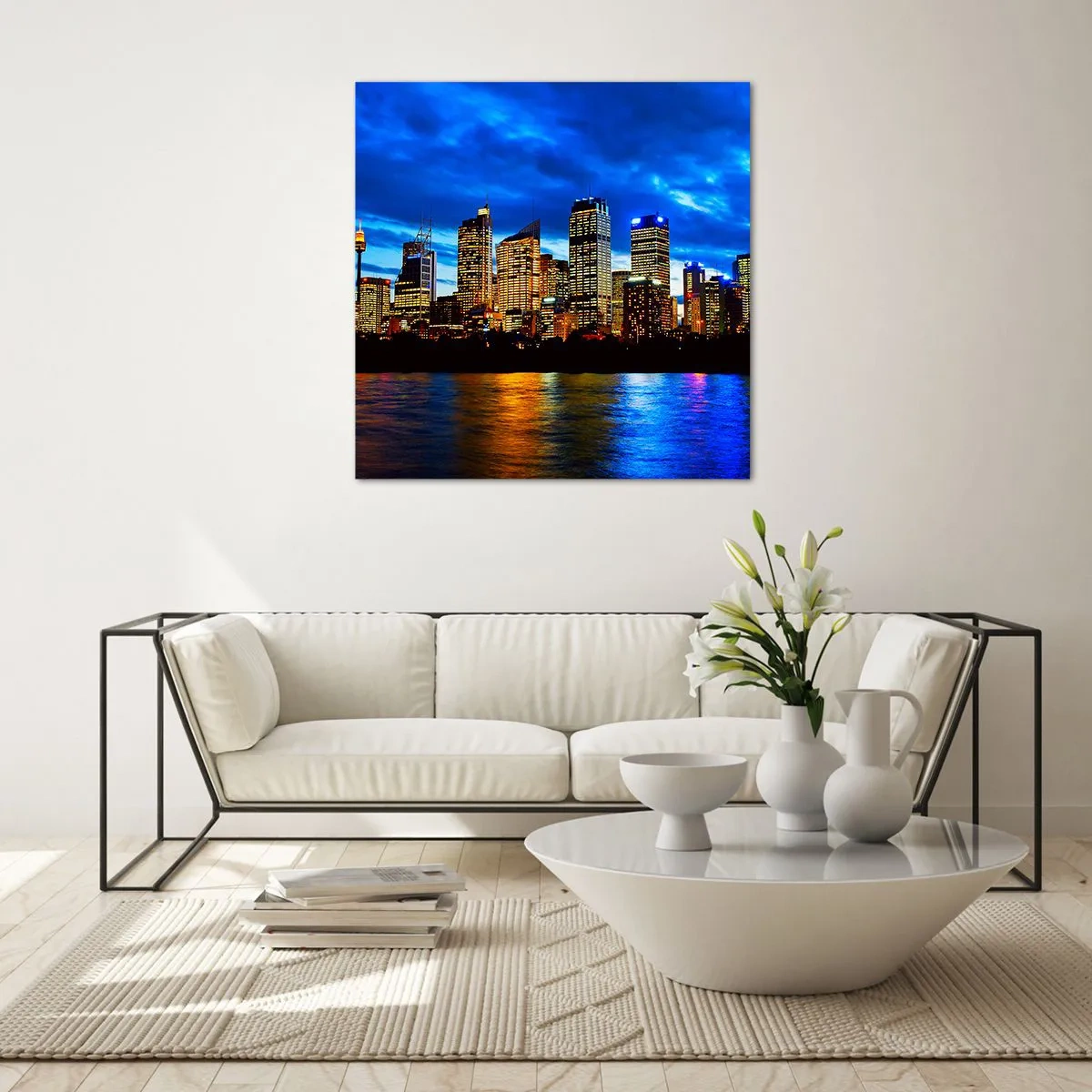 Quadro em vidro - Uma noite de luzes e cores - 50x50 cm