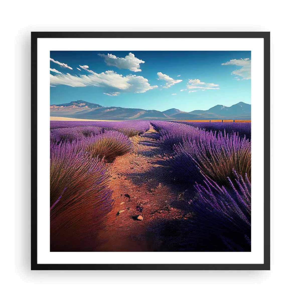 Pôster com moldura preta - Campos perfumados - 60x60 cm