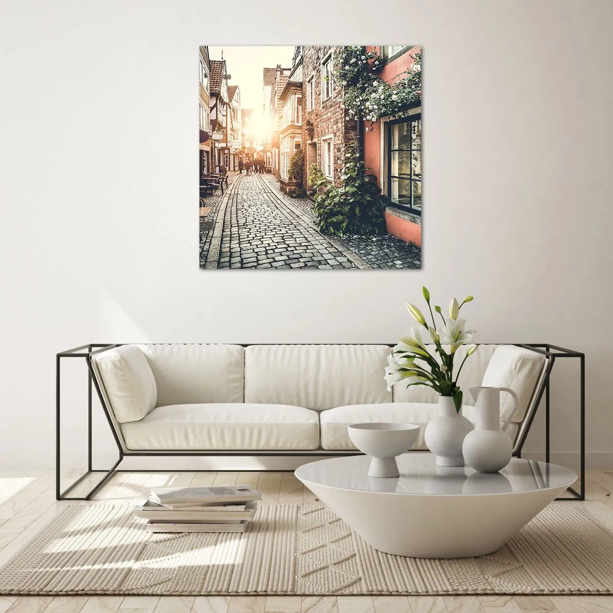 Quadro em vidro - Beco rosa em brilho rosa - 70x70 cm