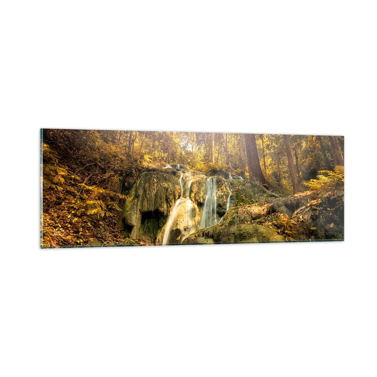 Quadro em vidro - Cascata na floresta - 90x30 cm