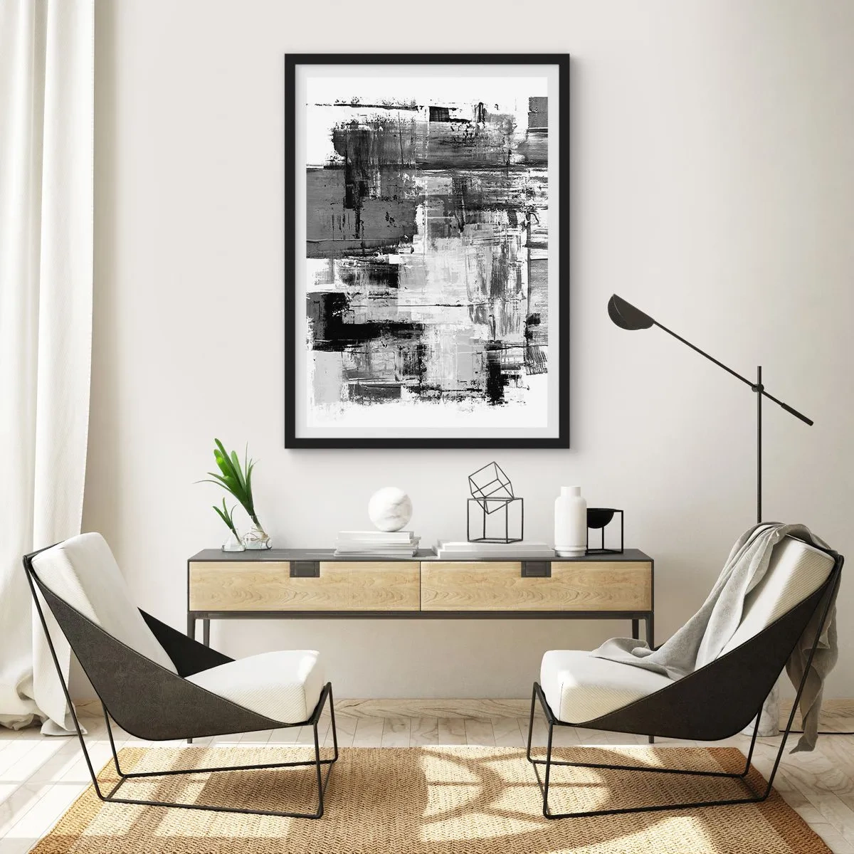 Pôster com moldura preta - Composição abstrata em tons de preto, branco e cinza - 50x70cm - O cinza é lindo - Decoração de parede moderna para a sala de estar e quarto ARTTOR