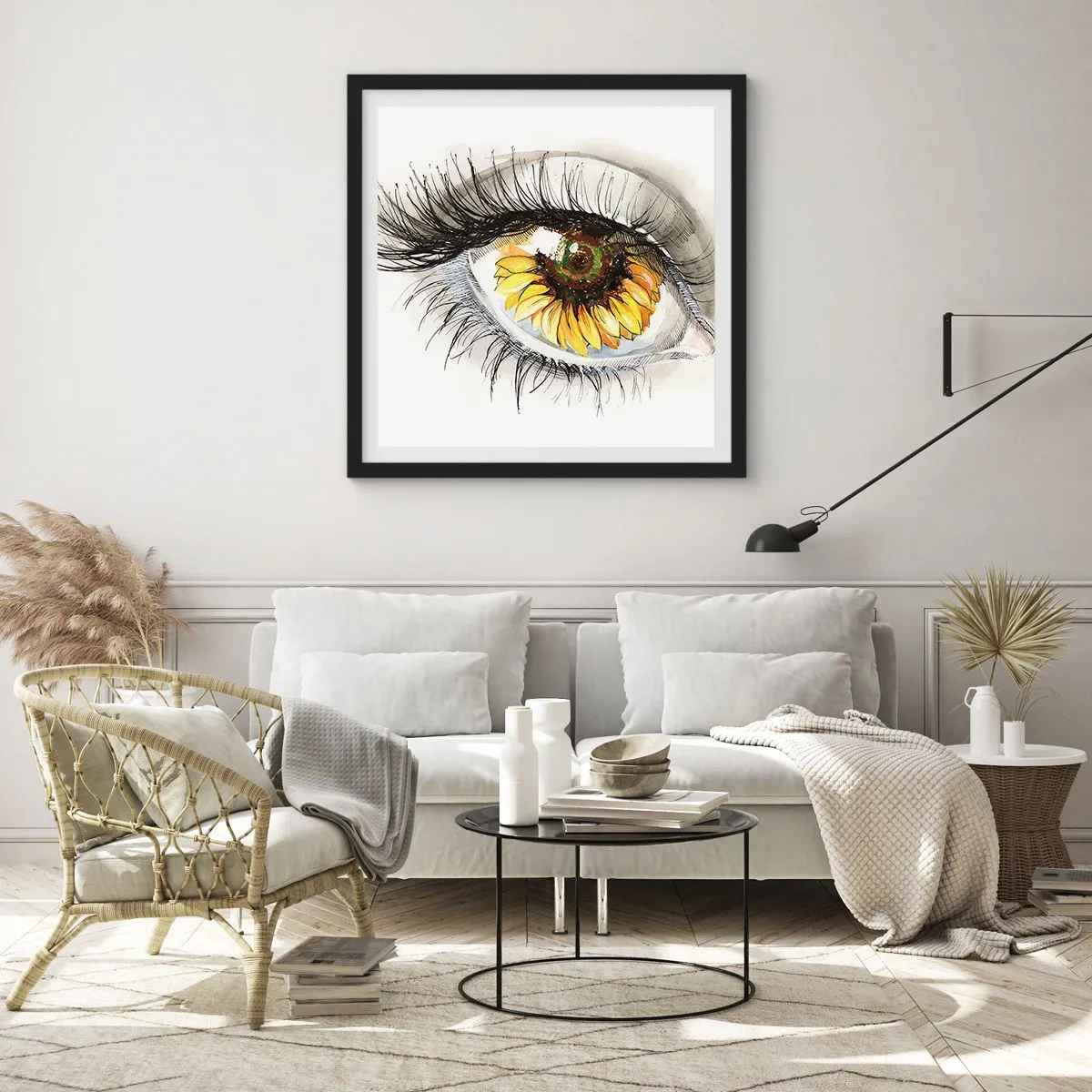 Pôster com moldura preta - Um olhar tão quente como o verão - 60x60 cm