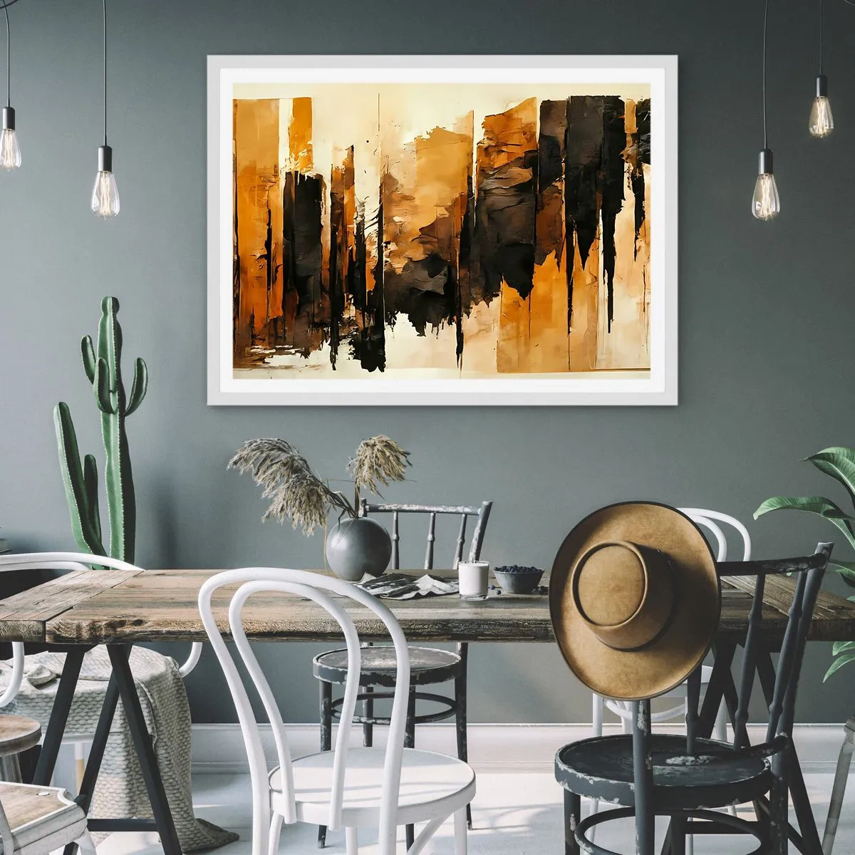 Pôster em moldura branca - Harmonia de preto e dourado - 70x50 cm