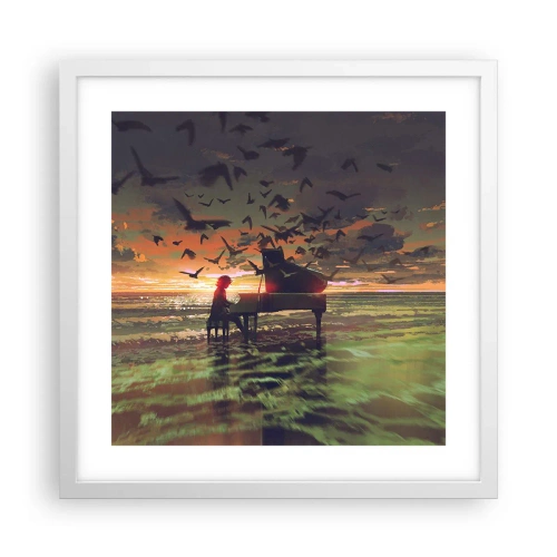 Pôster em moldura branca - Um concerto de piano e ondas - 40x40 cm