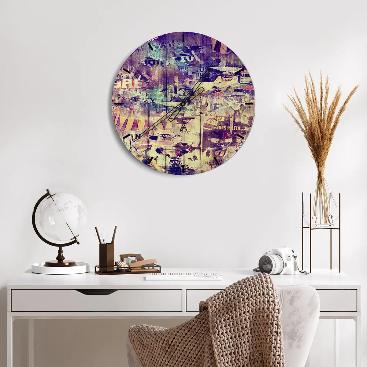 Relógio de parede - Relógio em vidro - Mostrador de relógio com motivo artístico em estilo colagem - 30x30cm - E isso é tudo o que resta - Decoração de parede moderna para a sala de estar, cozinha e quarto ARTTOR