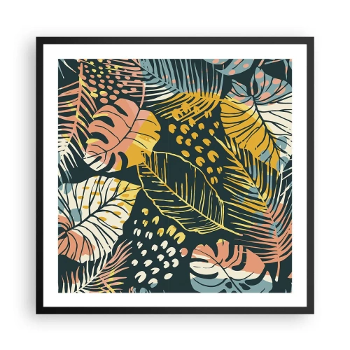 Pôster com moldura preta - Fantasia de folhas - 60x60 cm