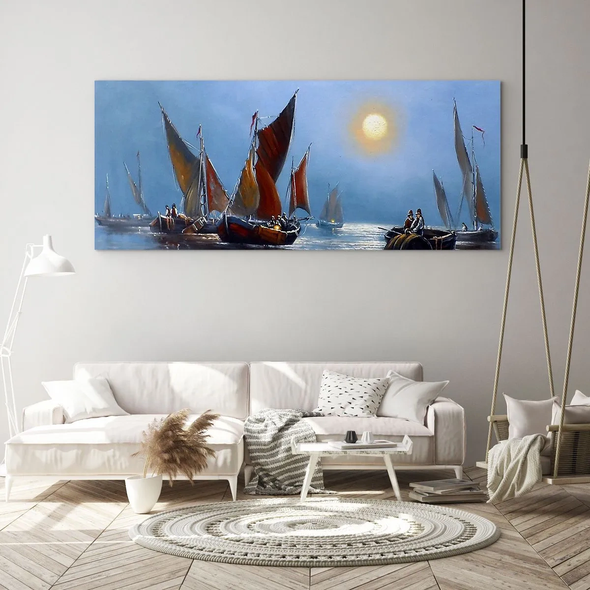 Quadro em vidro - Pesca noturna - 100x40 cm