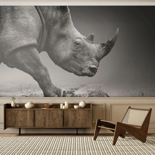 Papel de Parede Premium Canvas - Força imparável - Rinoceronte, Animais, África - 100x70 cm