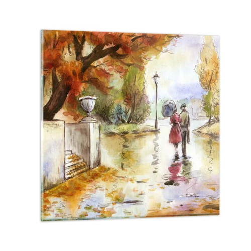Quadro em vidro - Outono romântico no parque - 60x60 cm