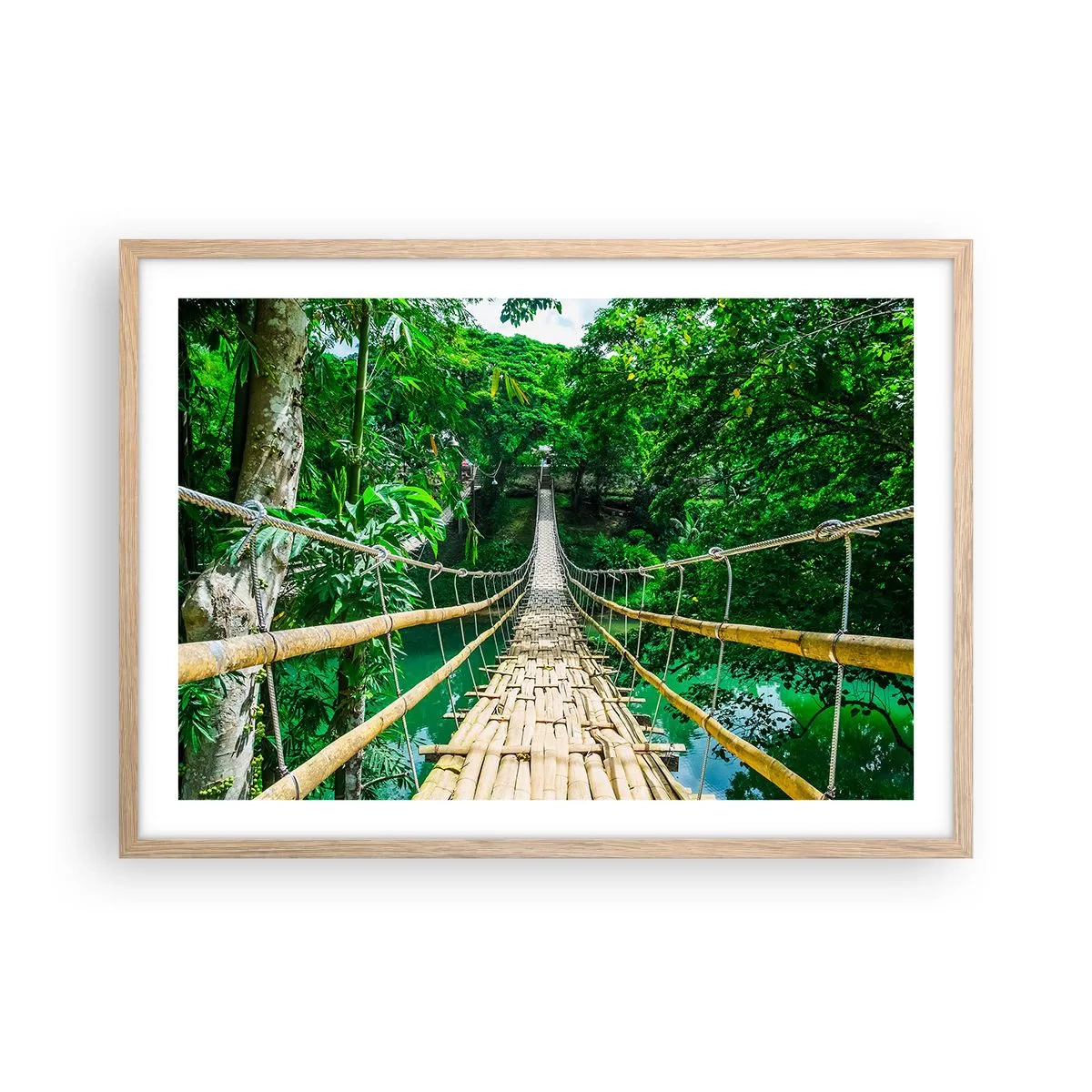 Pôster com moldura de carvalho claro - Ponte de macacos sobre a vegetação - 70x50 cm