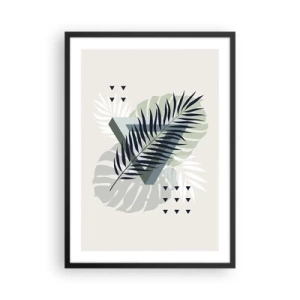 Pôster com moldura preta - Folhas tropicais abstratas em um fundo claro - 50x70cm - Natureza e geometria – duas ordens? - Decoração de parede moderna para a sala de estar e quarto ARTTOR