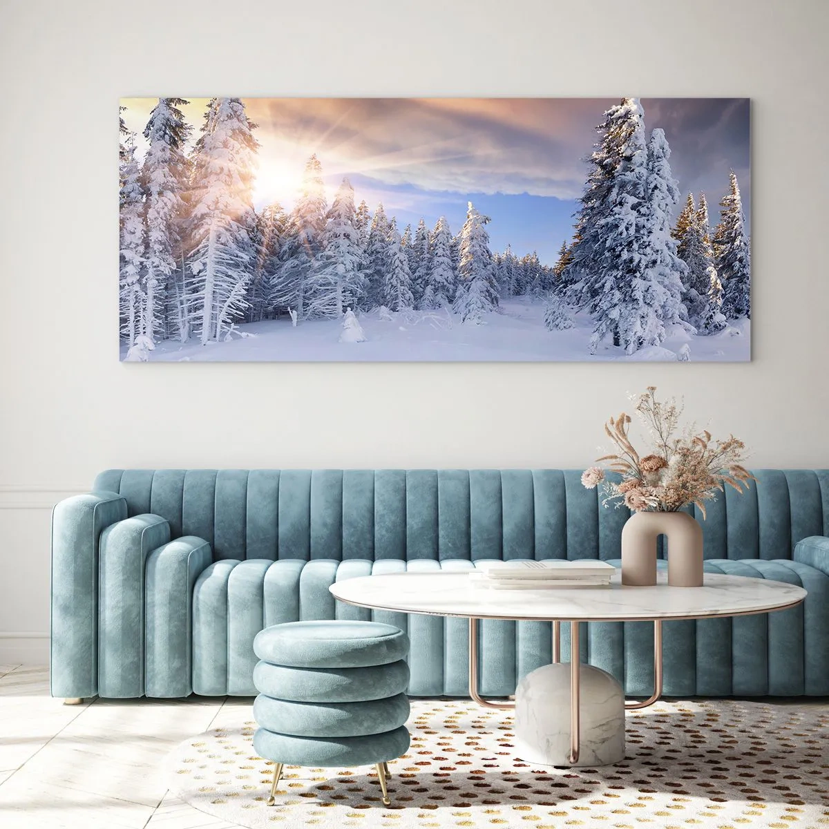 Quadro em vidro - Espetáculo de neve da natureza - 90x30 cm