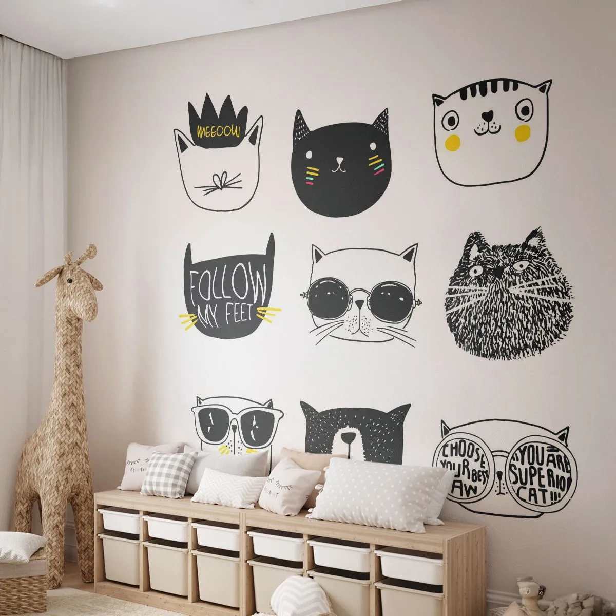Papel de Parede Autocolante Deluxe Sticker - Todos os outros - Gato, Ilustração, Gráficos - 250x175 cm