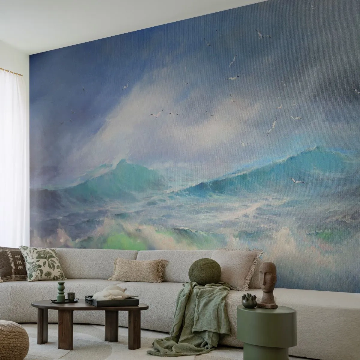 Papel de Parede Premium Sand - O vento uivava triunfalmente… - Tempestade, Onda alta, Pássaros - 250x175 cm