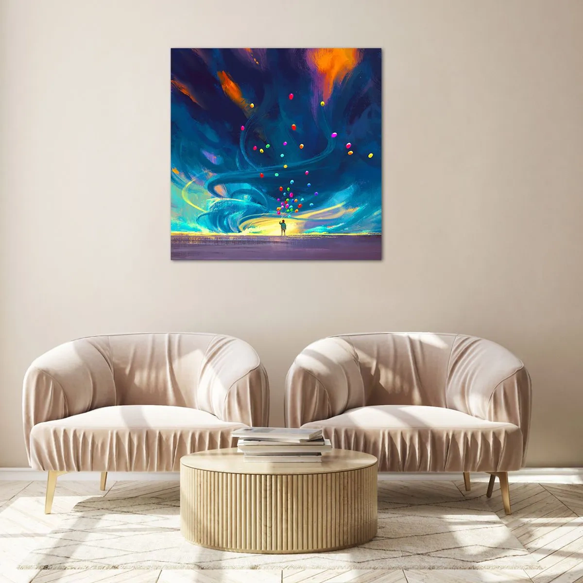 Quadro em vidro - Ao vento azul - 30x30 cm