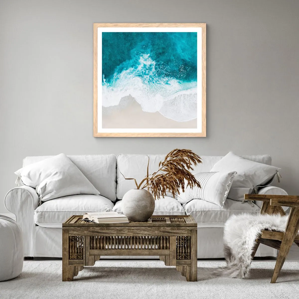 Pôster com moldura de carvalho claro - Carícia natural - 60x60 cm