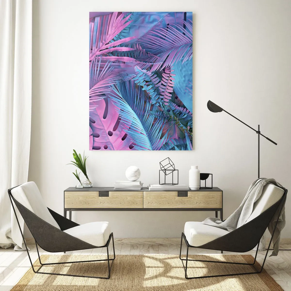 Quadro em vidro - Trópicos em rosa e azul - 50x70 cm