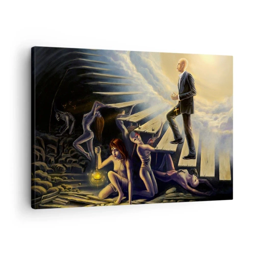 Quadro em tela - Uma cena simbólica do caminho para a luz através de uma escada em ruínas - 70x50cm - A viagem de Dante à luz - Decoração de parede moderna para a sala de estar e quarto ARTTOR