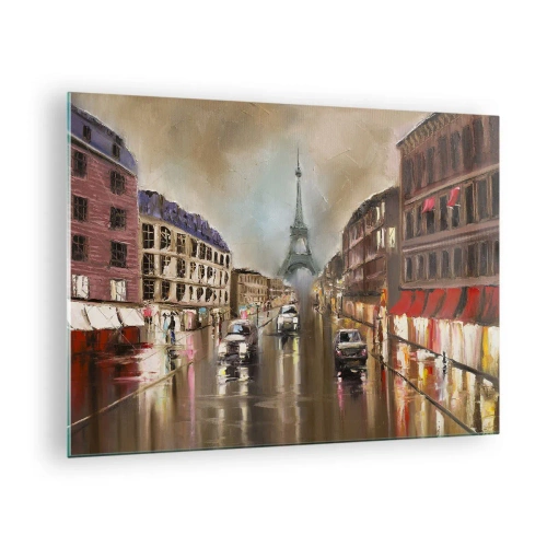 Quadro em vidro - Rua noturna de Paris com vista para a Torre Eiffel - 70x50cm - Só ela importa - Decoração de parede moderna para a sala de estar e quarto ARTTOR