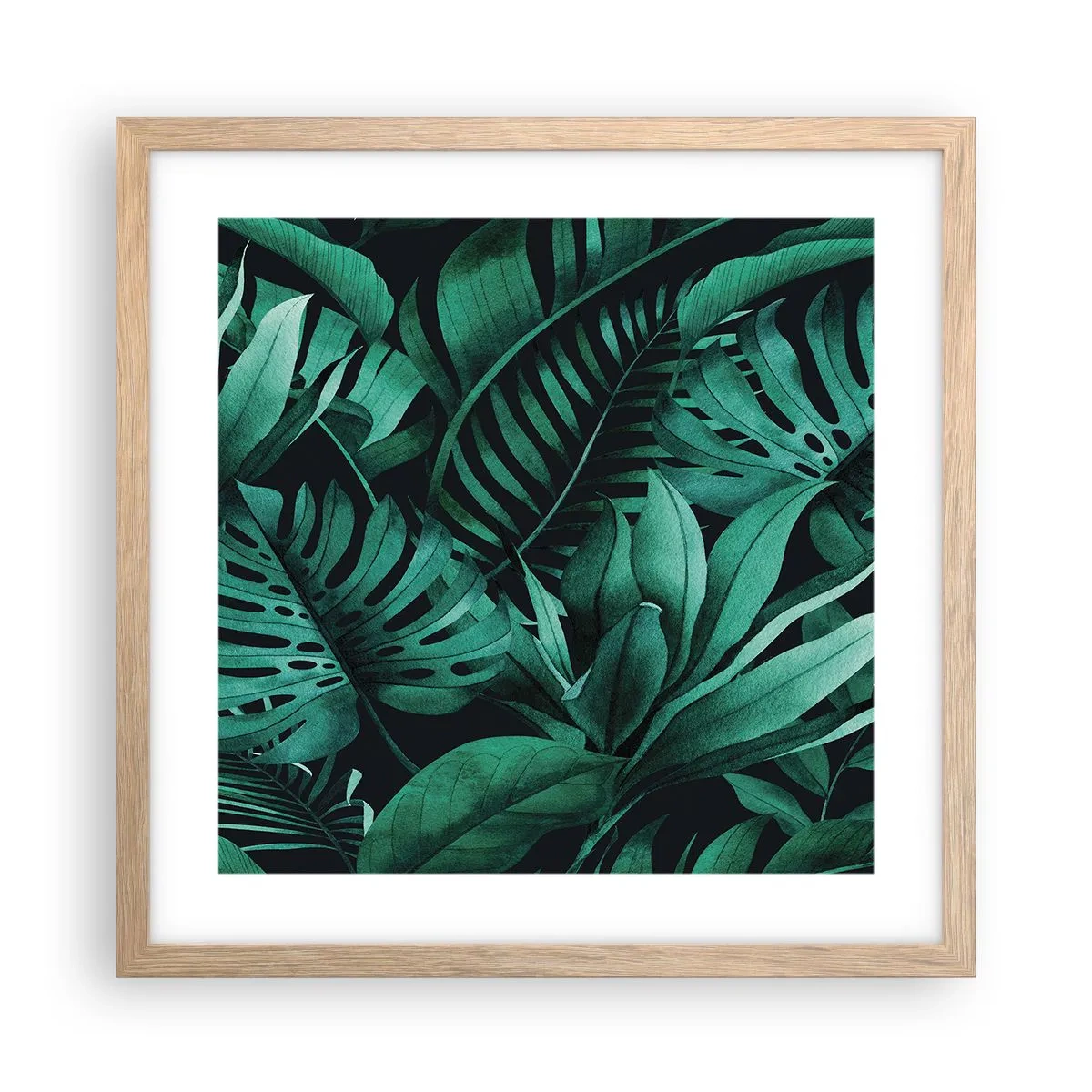 Pôster com moldura de carvalho claro - A profundidade da vegetação tropical - 40x40 cm