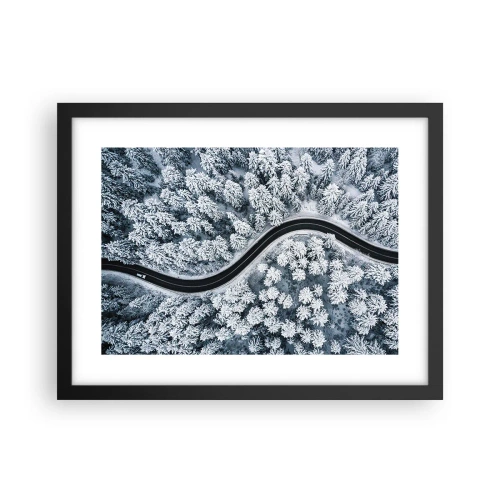 Pôster com moldura preta - Pelaa floresta no inverno - 40x30 cm
