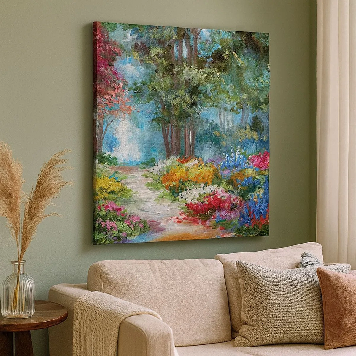 Quadro em tela - Jardim florestal, floresta florida - 30x30 cm