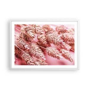 Pôster em moldura branca - Cascata floral em rosa - 70x50 cm