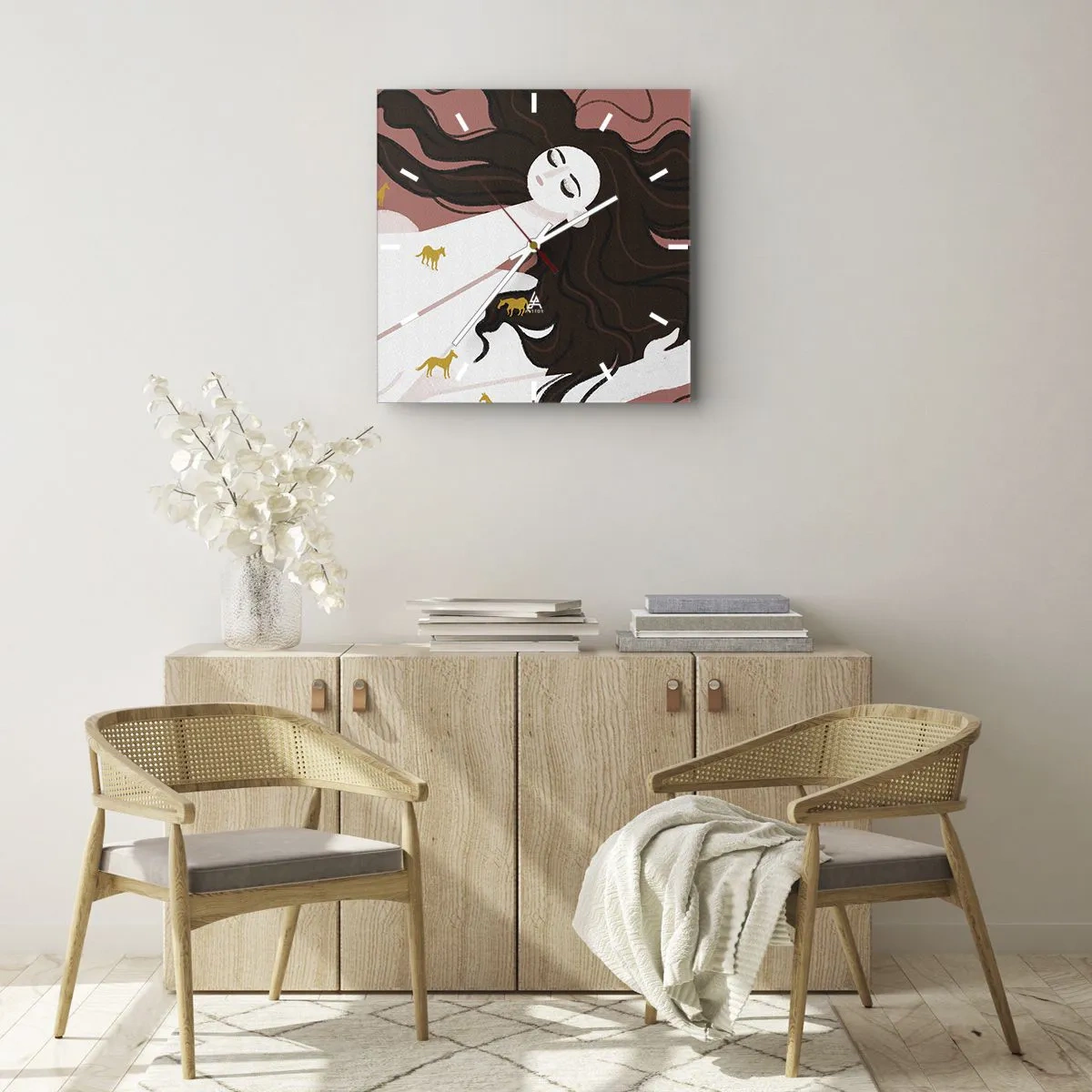 Relógio de parede - Relógio em vidro - Sonho com um cavalo dourado - 40x40 cm