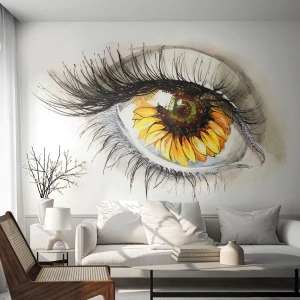 Papel de Parede Standard Eco - Olho com motivo de girassol em estilo artístico - 100x70cm - Um olhar tão quente como o verão - Decoração de parede moderna para a sala de estar e quarto ARTTOR