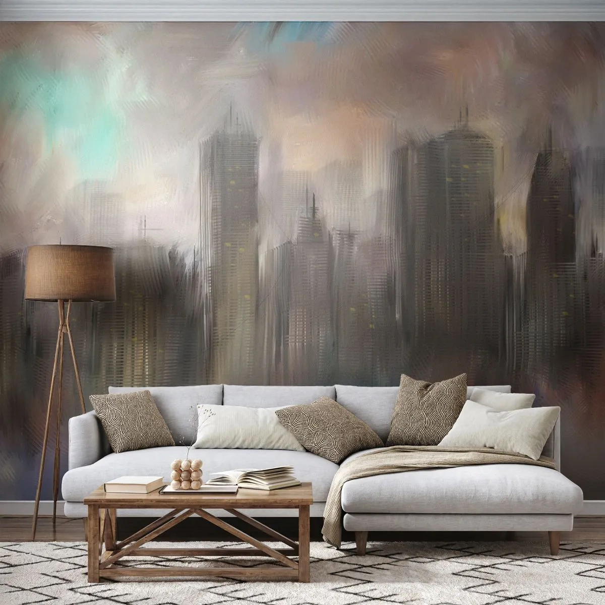 Papel de Parede Standard Eco - Composição de aço, pedra e névoa - Cidade, Arquitetura, Pedaço - 200x140 cm