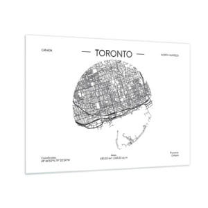 Quadro em vidro - Um mapa minimalista de Toronto com uma grade de ruas. - 70x50cm - Anatomia de Toronto - Decoração de parede moderna para a sala de estar e quarto ARTTOR