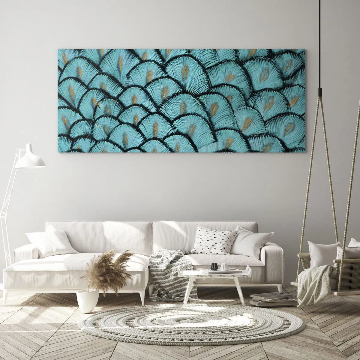 Quadro em vidro - A grande gala de penas - 90x30 cm