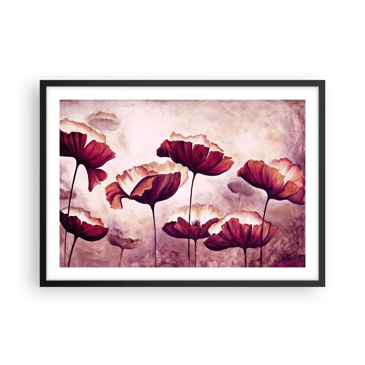 Pôster com moldura preta - Pétala vermelha e branca - 70x50 cm