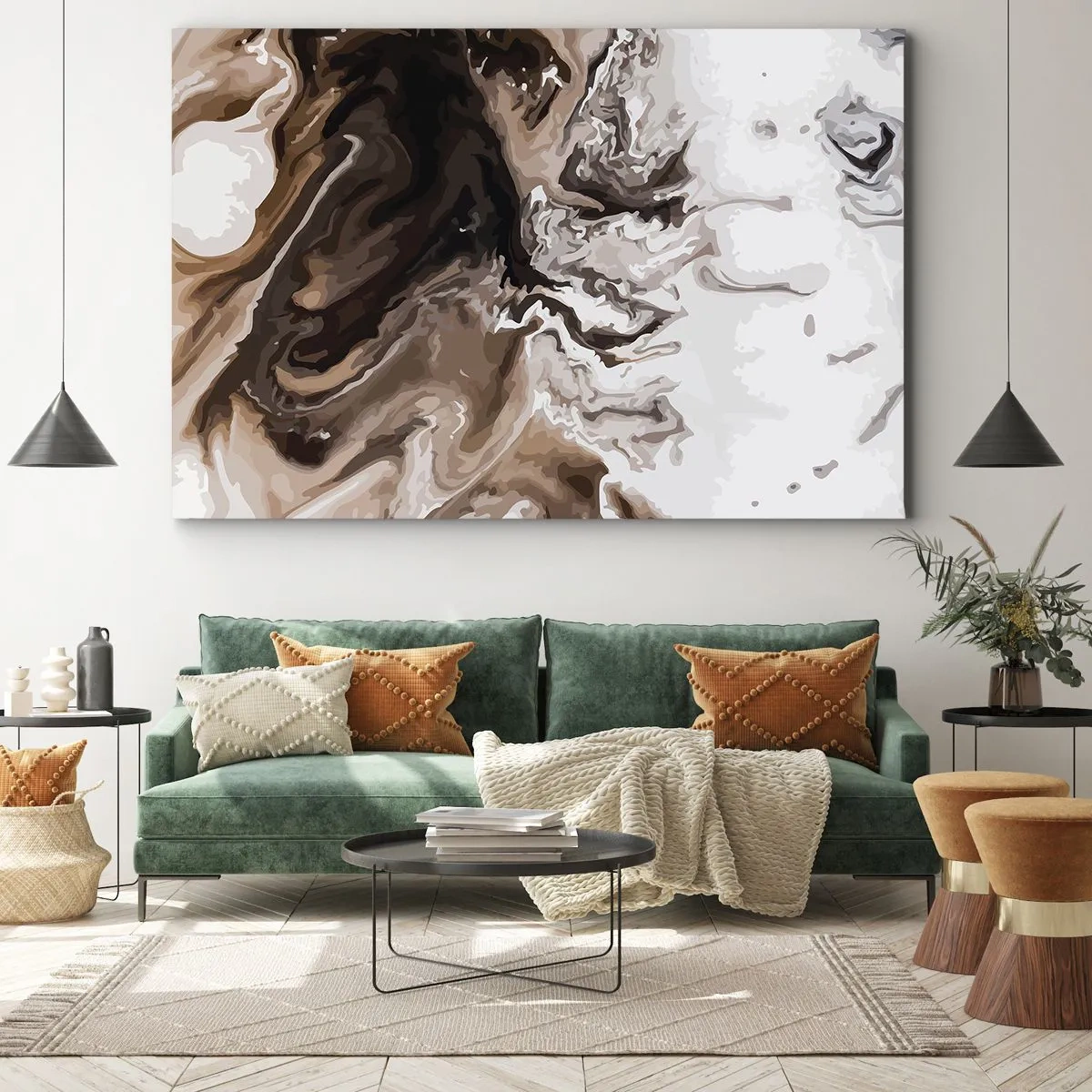 Quadro em tela - Abstração em tons de marrom com linhas dinâmicas - 70x50cm - Contraste de cores - Decoração de parede moderna para a sala de estar e quarto ARTTOR